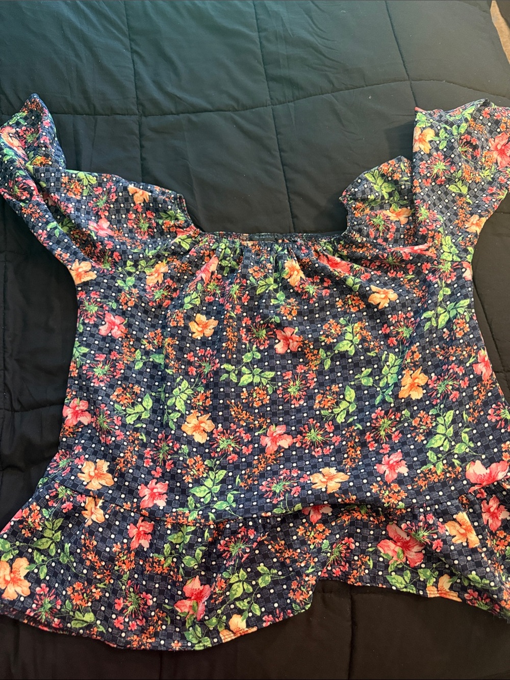 Girls Navy Floral Off-Shoulder Dress size 3X